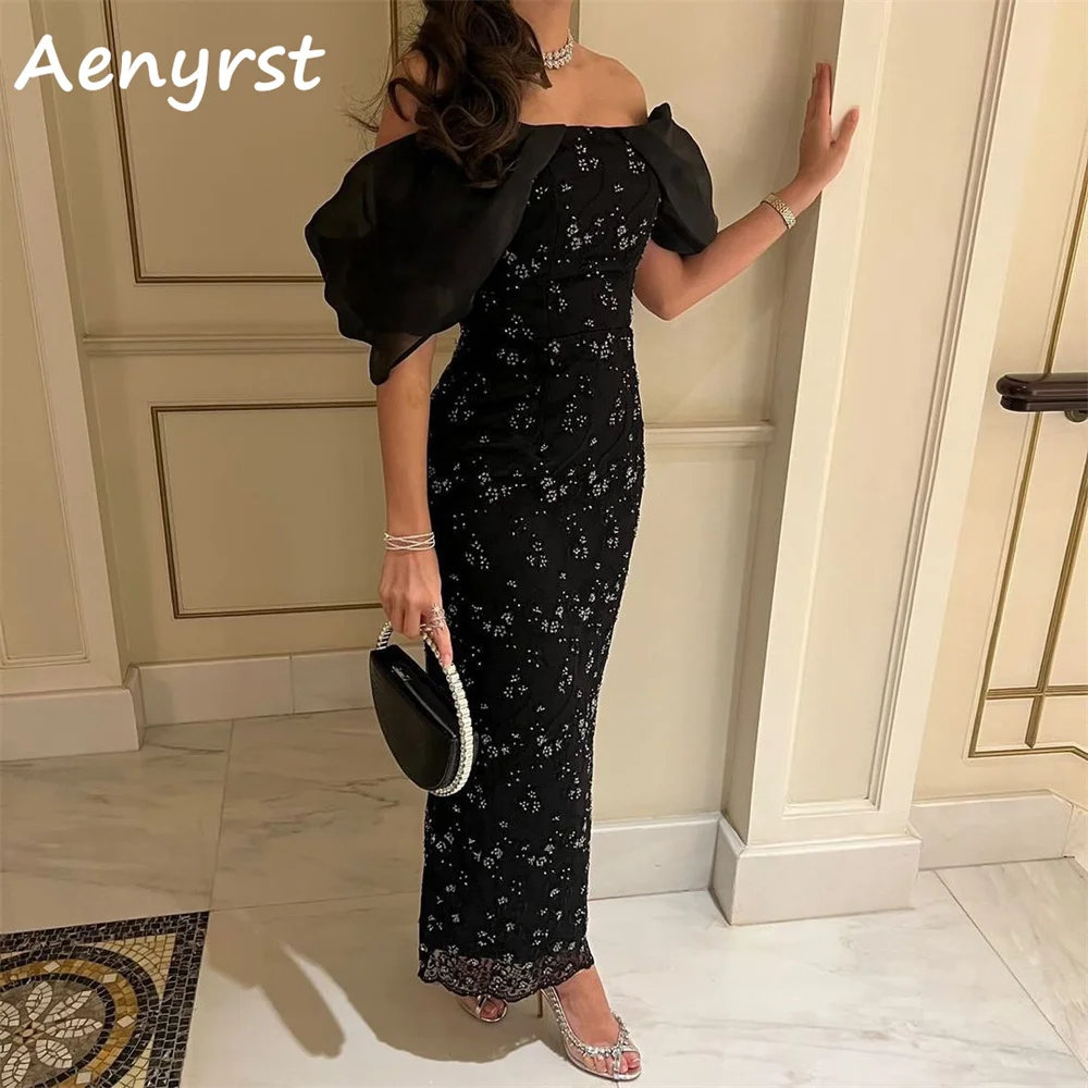 

Женское винтажное вечернее платье до щиколотки Aenyrst, черное прямое платье с открытыми плечами и бусинами, платье для выпускного вечера в стиле Саудовской Аравии
