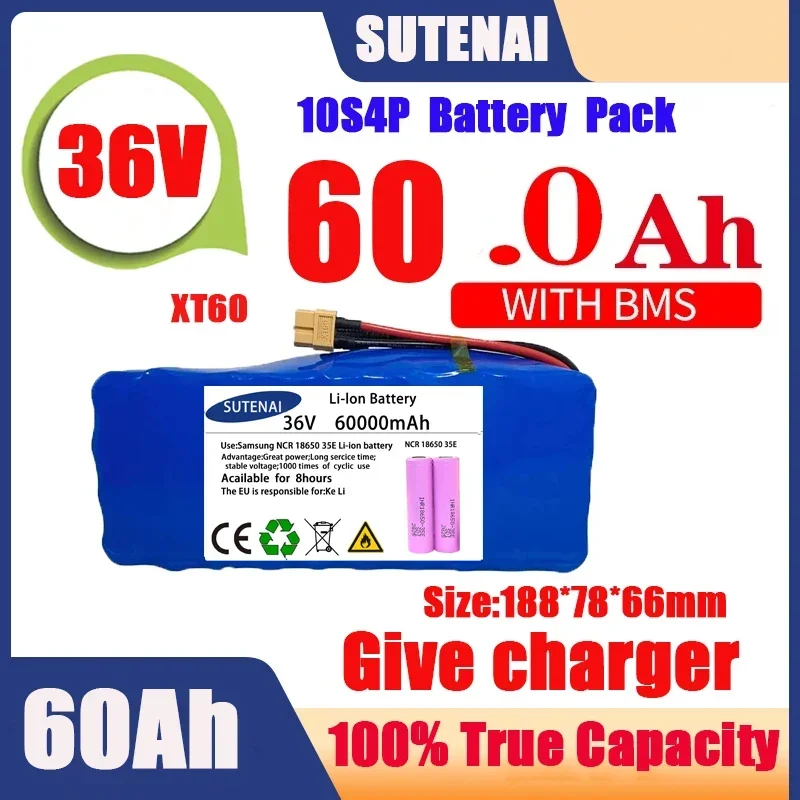 

Original 36V battery 10S4P120Ah battery pack 500W high power battery 42V 120000mAh Ebike electric bike BMS+42V2A Charger