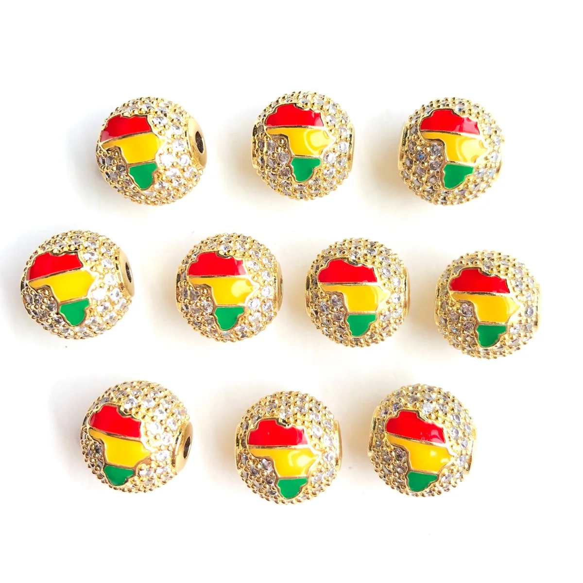 6pcs 12mm Red Yellow Green Enemal Africa Map Round Ball Spacer Beads for Bracelet Making Black History Month Jewelry Accessory