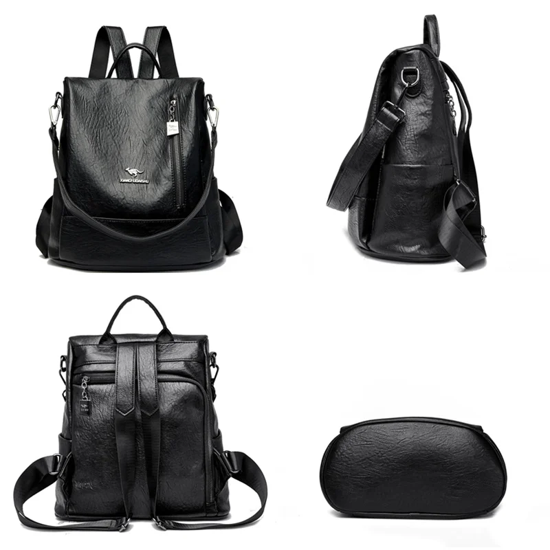 Brand Vintage Women Backpack Leather Backpacks School Bags for Teenage Girls Multifunction Shoulder Bags Ladies Travel Backpack 4