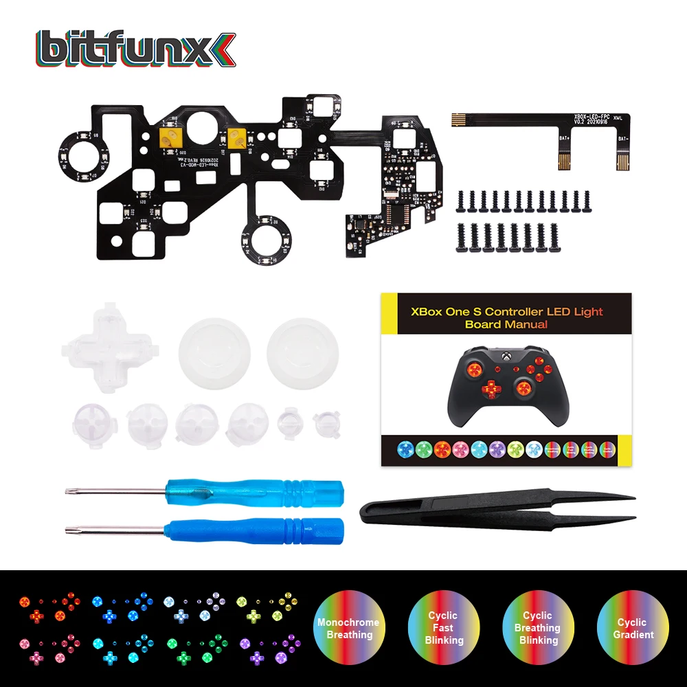 Bitfunx Per Xbox One S Led Light Kit Per Xbox One S Controller Joystick Cap Sostituzione Multicolore