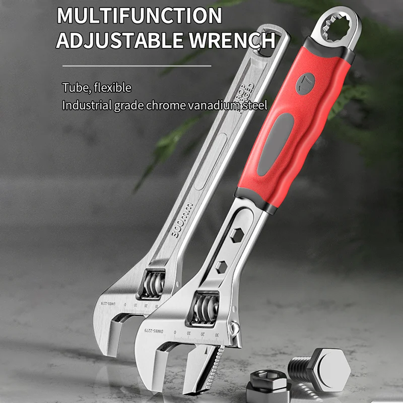 

Universal Multifunctional Activity Short Handle Large Opening Adjustable Wrench Plumbing Installation Bathroom Wrench Live Mouth