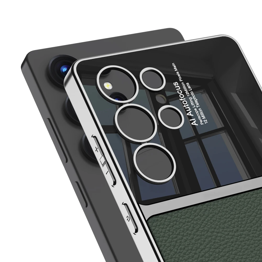 Luxury PU Leather Electroplated Frame Phone Cover Case