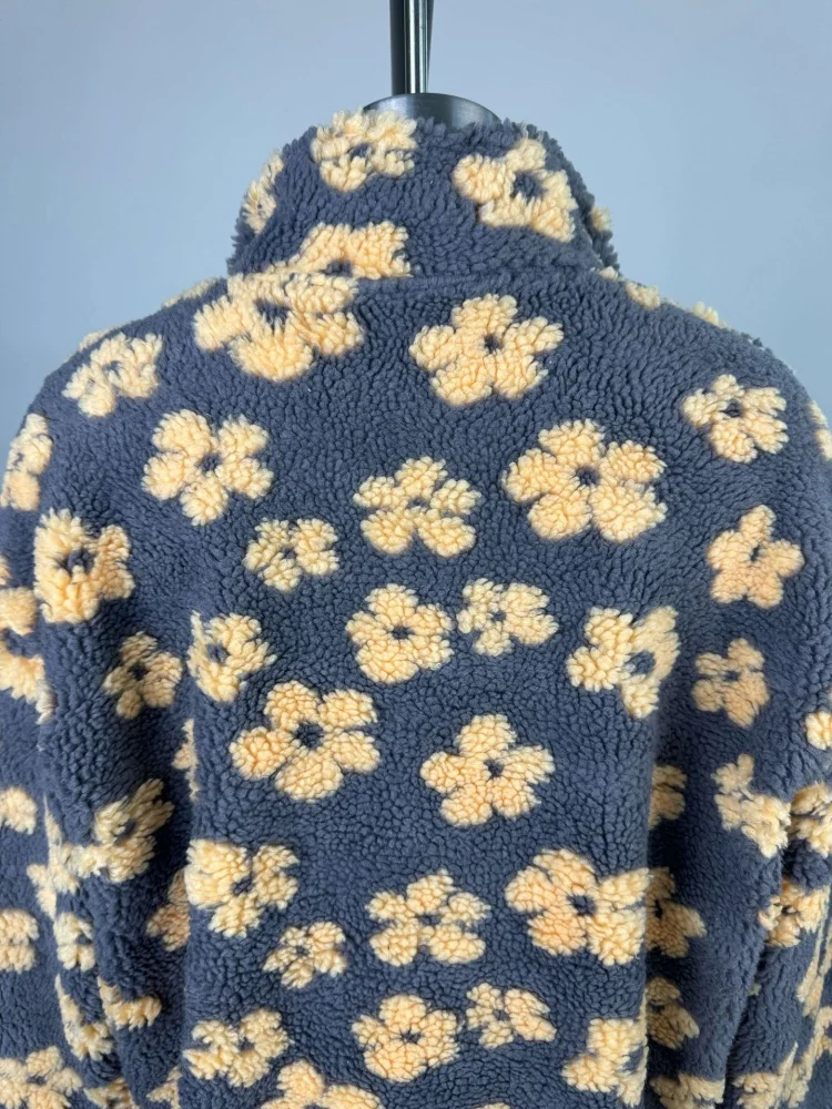 Wmstar Pullovers Women Winter  Clothes New Fashion Faux Lambskin Printed Loose Zipper Hoodie Long Sleeved Top New Style