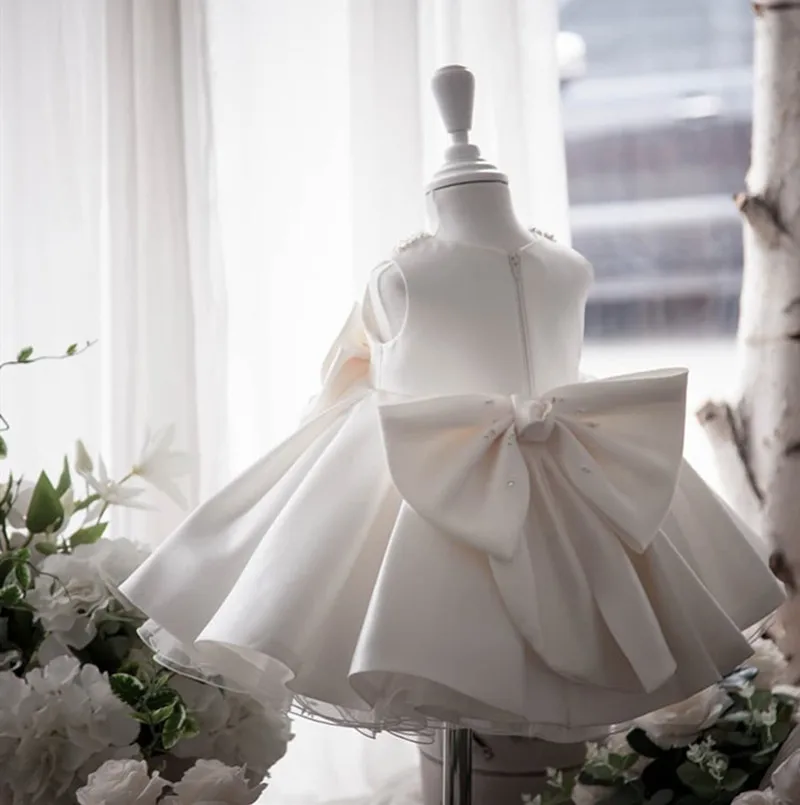 Toddler Wedding Satin Princess Baby Girl Dress Bow 1 Year Birthday Evening Party Newborn Christening Dress for Girl Clothe girls dress,princess costume,kids clothes