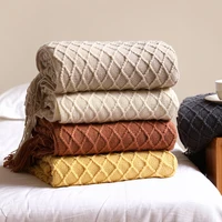 Battilo Beige Knitted Throw Blanket Soft Knit Throws For Bed Plaid Bedspread On The Bed Decorative Sofa Blanket LivingRoom Decor 1