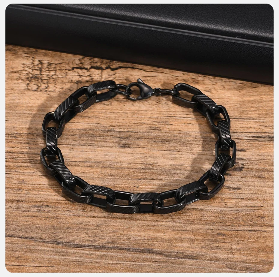 Vnox Punk Rock Chuky Kettenarmbänder für Männer, Teenager, Jungen, Edelstahl, rechteckige Glieder, Kettenarmband, neuer Schmuck – Detail 7