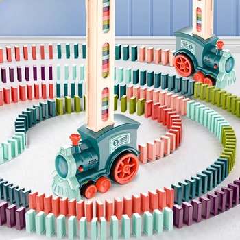 Domino Puzzle Children's Automatic Placement and Issuance of Electric Sound and Light Small Train Toys Domino Train Toy Kid Gift 1