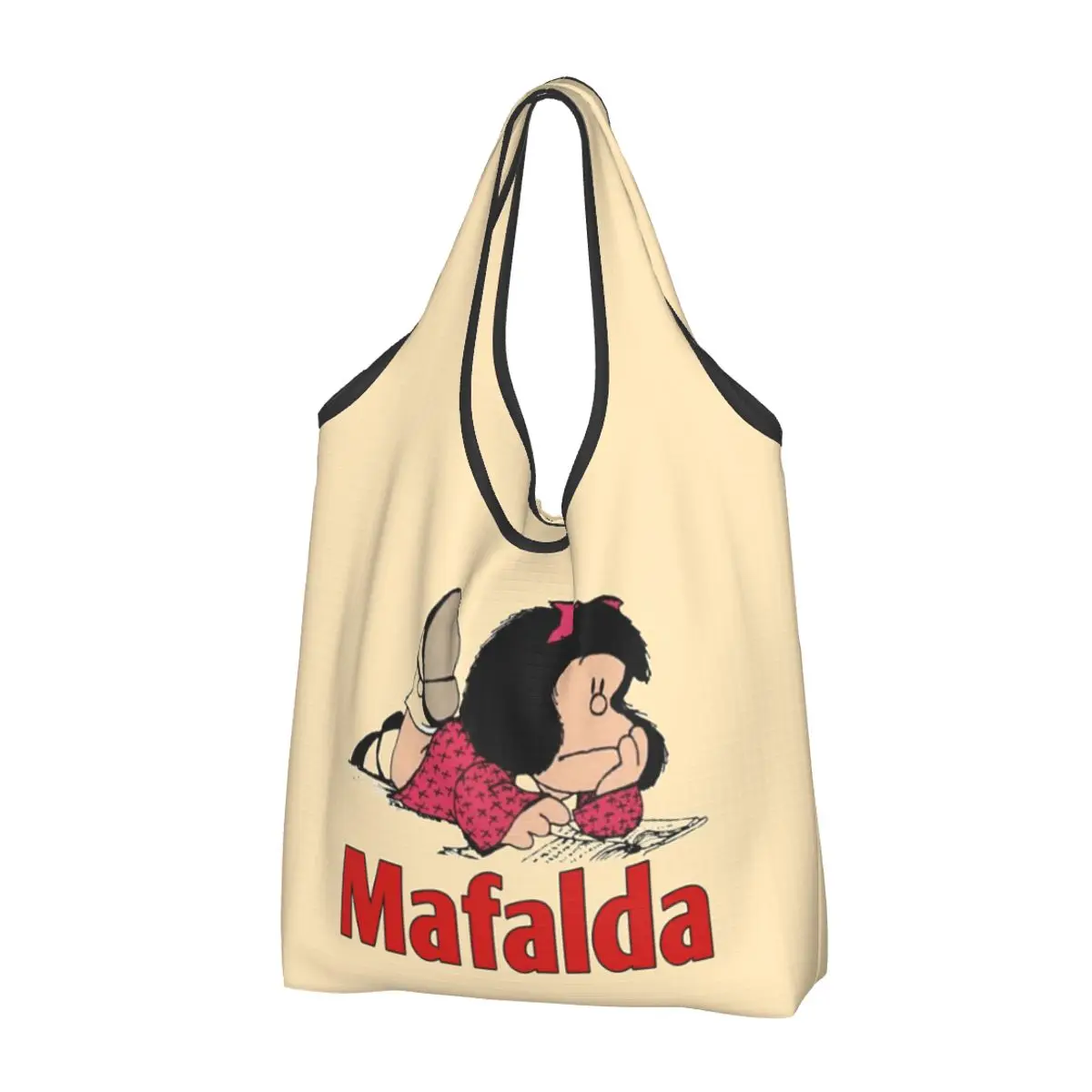 

Большие многоразовые комиксы Mafalda Quino, комиксы, мультипликационные продуктовые сумки, переработанные складные винтажные эко-сумки для покупок с юмором