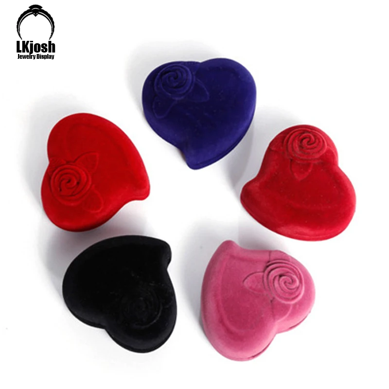 

8-color Heart-shaped Velvet Ring Box Engagement Wedding Jewelry Box Rose Design Gift Rack Couple Ring