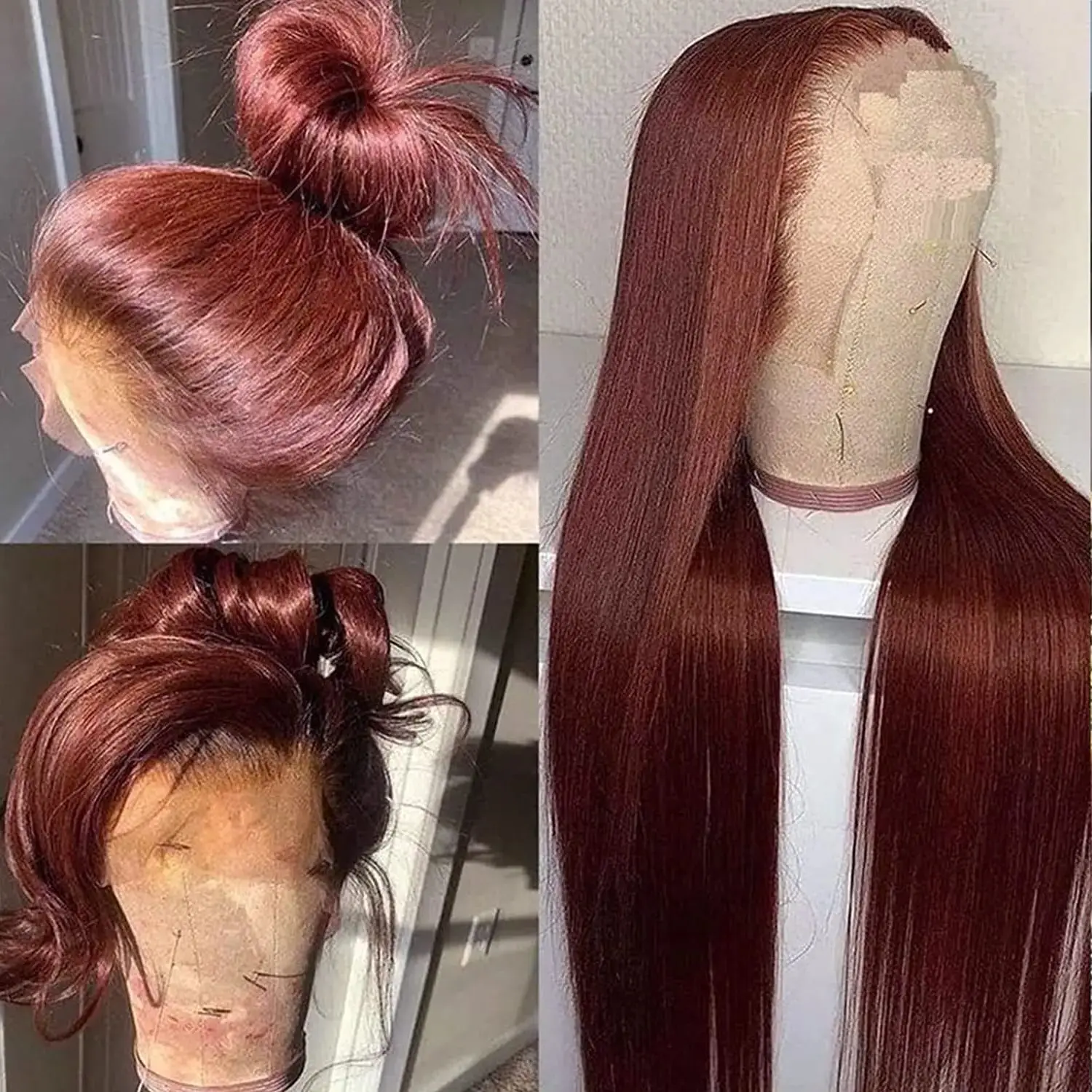 

Reddish Brown 13x4 13x6 Lace Frontal Wig Bone Staight Dark Red Brown Lace Front Human Hair Wigs Pre Plucked with Baby Hair