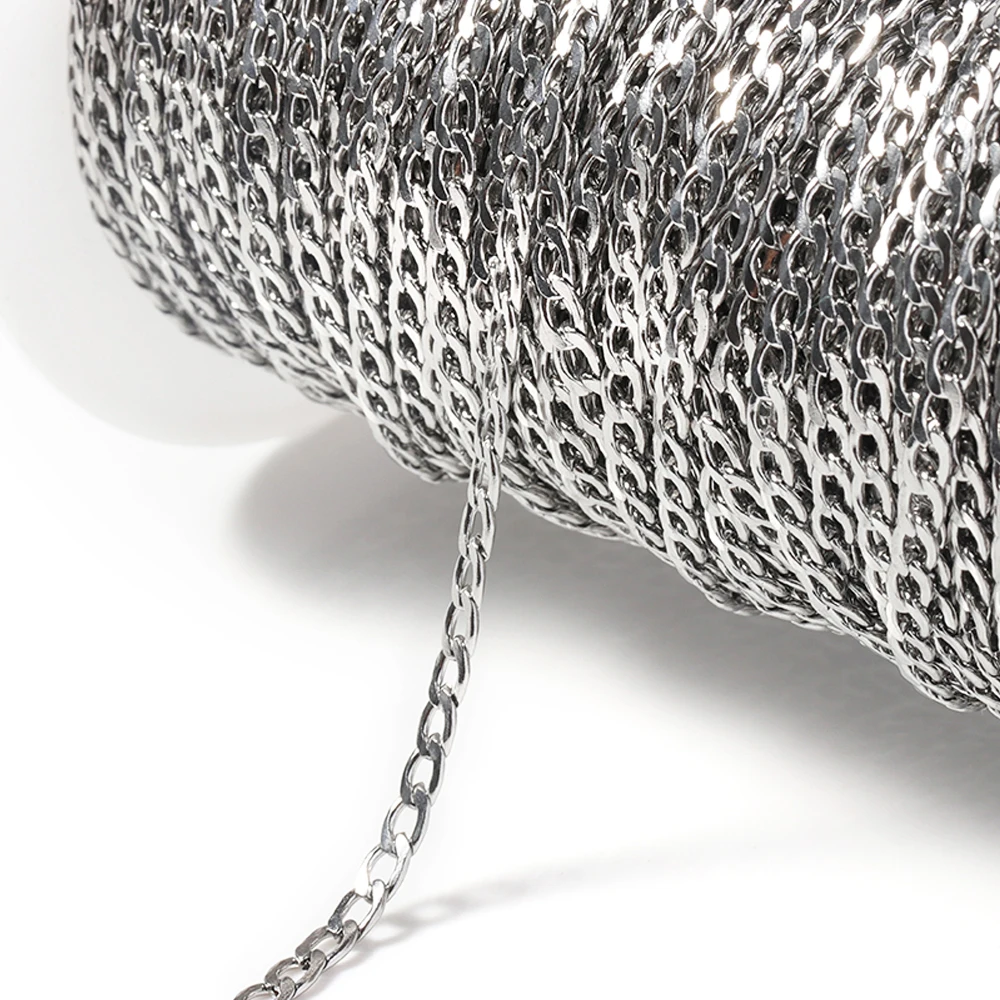 1미터 2미터 쿠바 체인 스테인리스 스틸 플랫 체인 DIY 펑크 목걸이 팔찌 발찌 주얼리 제작 액세서리