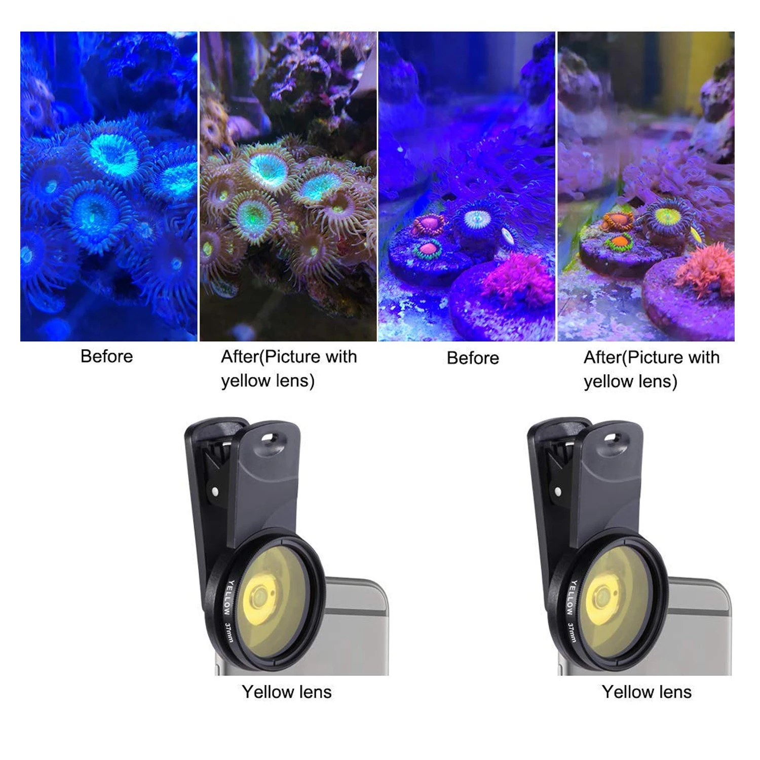 37/52mm Aquarium Lens Fish Tank Marine Saltwater Sea Water Coral Reef Lens Phone Camera Filters Macro Fish Aquatic aquarium lens