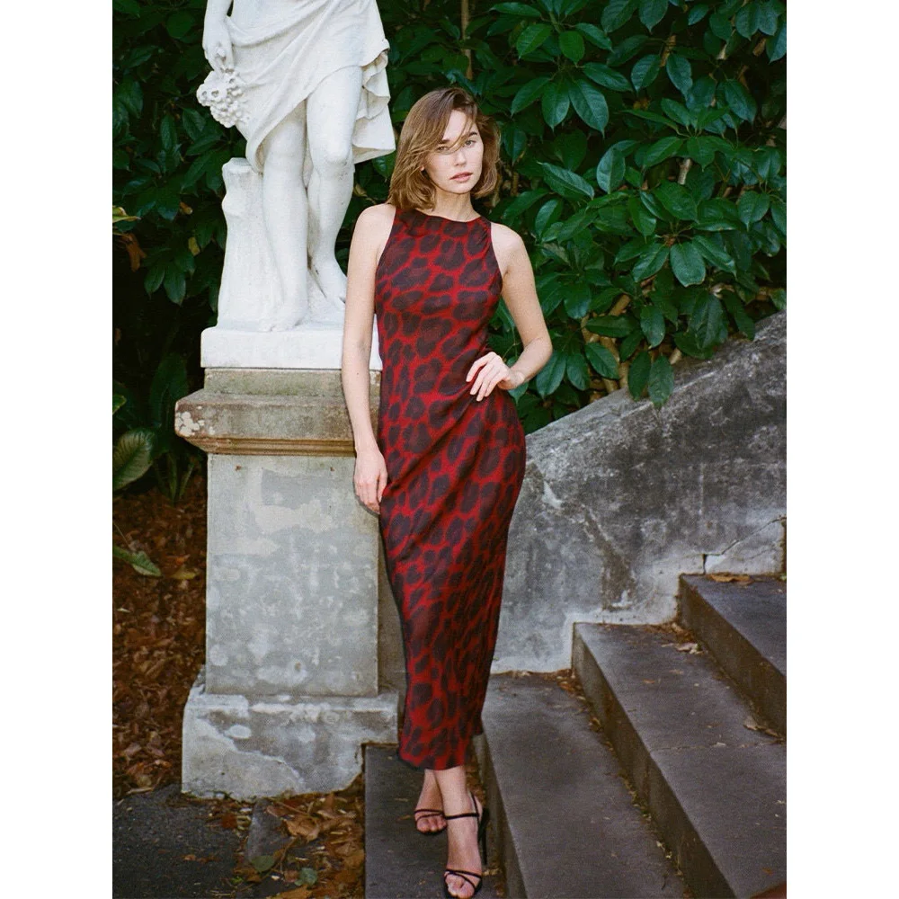 

High quality! 24 early spring new niche design resort style silk sleeveless sexy thin dress female
