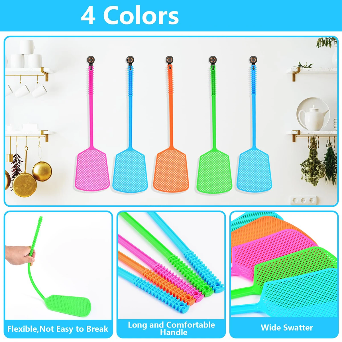 Plastic Fly Swatter For Household Use Thick And Extended Handle Large Size Manual Durable Fly And Mosquito Swatter