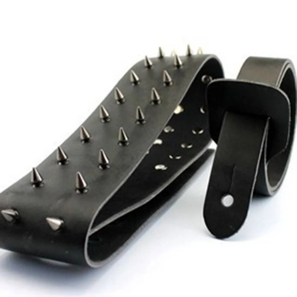 Guitar Strap Metal Spike Studded Adjustable Heavy Duty Leather Guitar Strap For Folk Guitar Electric Guitar Bass