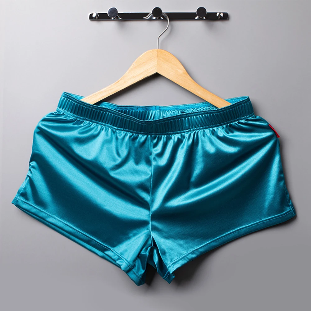 Imitation Silk Satin Pajamas Shorts Men Smooth Comfortable Panties Boxer Trunks Glossy Sleepwear Male Loose Homewear Bottoms ice silk boxer men seemless soft sleep bottoms male comfortable trunks sexy sheer breathable shorts loose underpan underwear a50