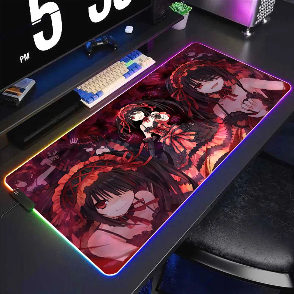 게이머용 컴퓨터 마우스 패드, 도키사키 쿠루미스 데스크 액세서리, RGB 키보드, PC 캐비닛 매트, 게임 Xxl 애니메이션 다채로운 카펫