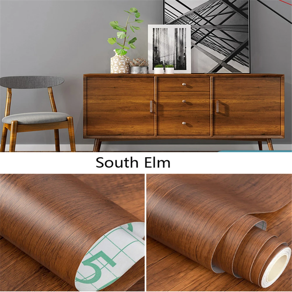40CM Wide Wood Grain Home Decor Furniture Waterproof Vinyl Wall Sticker Self Adhesive PVC Wallpaper Kitchen Cabinet Door Sticker