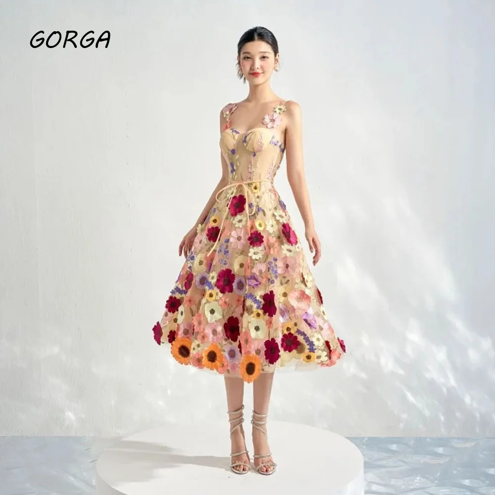 

Великолепное милое 3D цветочное ТРАПЕЦИЕВИДНОЕ 2024 тонкое Тюлевое платье с открытой спиной длиной ниже колена вечернее платье