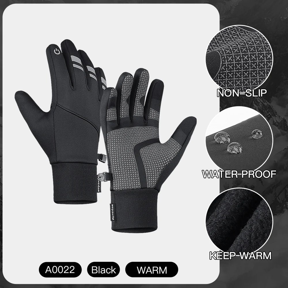 Warm Waterproof Touchscreen Anti-Slip Gloves for Outdoor Activities - Black