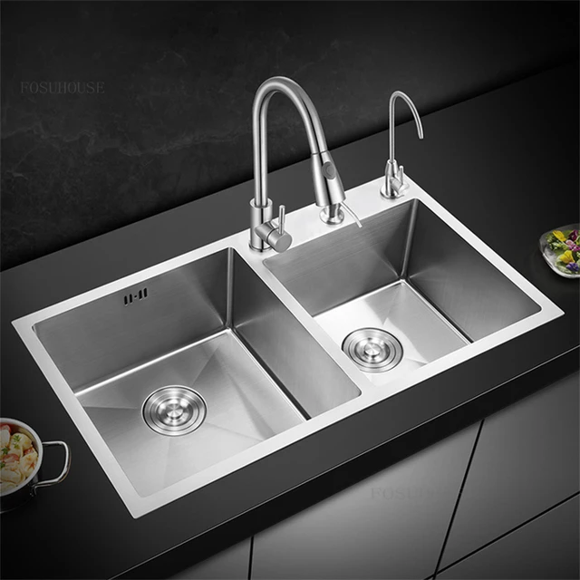 Kitchen Sink 304 Stainless Steel Double Sink Bowl Kitchen Above Counter  Dish Washing vegetable Basin Kitchen Sink Divider - AliExpress