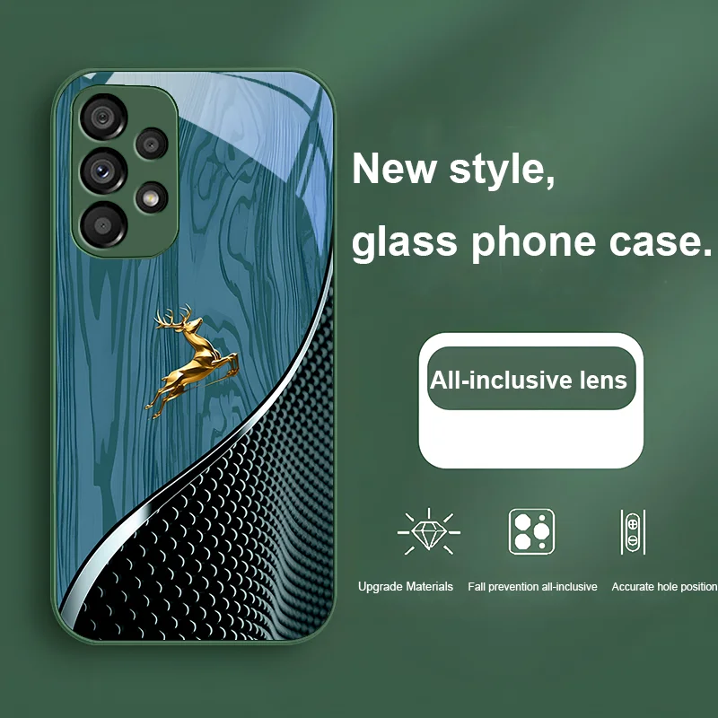 Elegant Wood Grain Deer Tempered Glass Phone Case