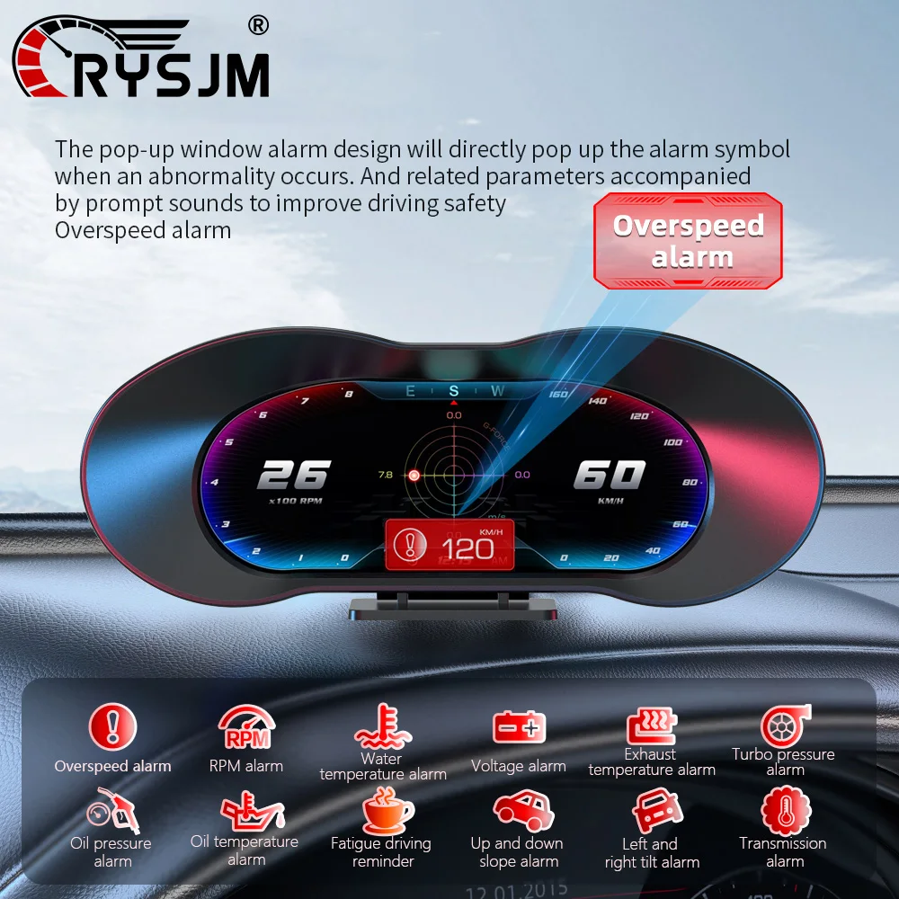P5 Car OBD GPS HUD 6.2-inch Head Up Display Slope Meter on Board Computer With Speed RPM Water Oil Temp Overspeed Alarm OBD2