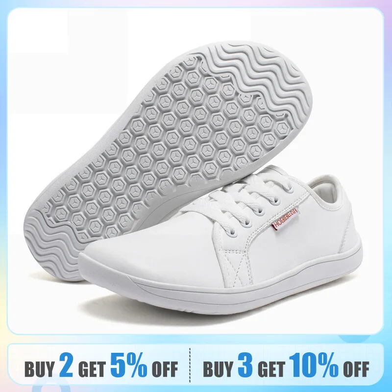 HOBIBEAR-zapatos minimalistas de punta ancha para mujer, zapatillas de deporte de cuero, a la moda