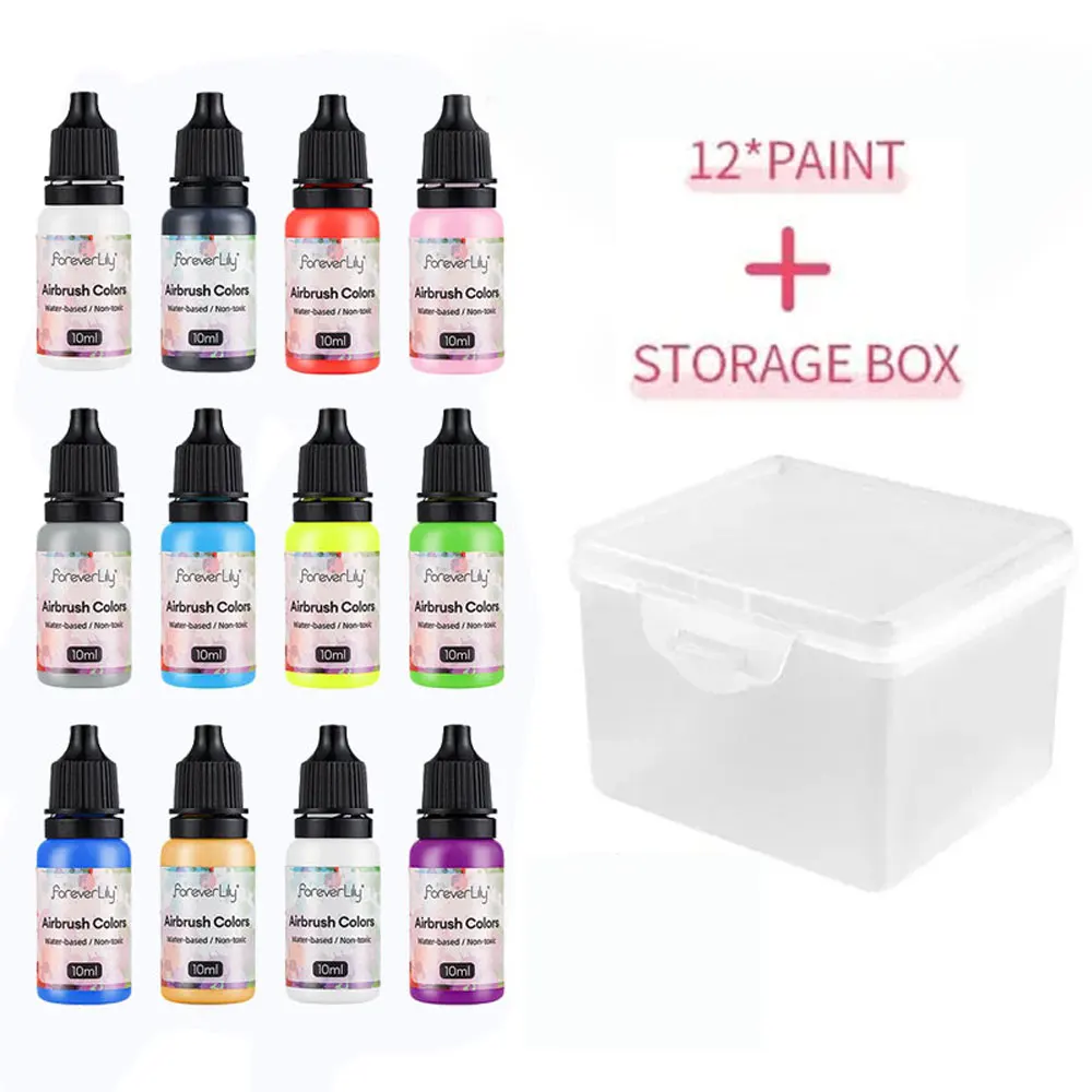 Description Picture 2 of item12PCS DIY Airbrush Nail Art Inks Acrylic Paint Ink Set Airbrush Pigments for Spray Art Nail Stencils Painting Nail Tools 10ml