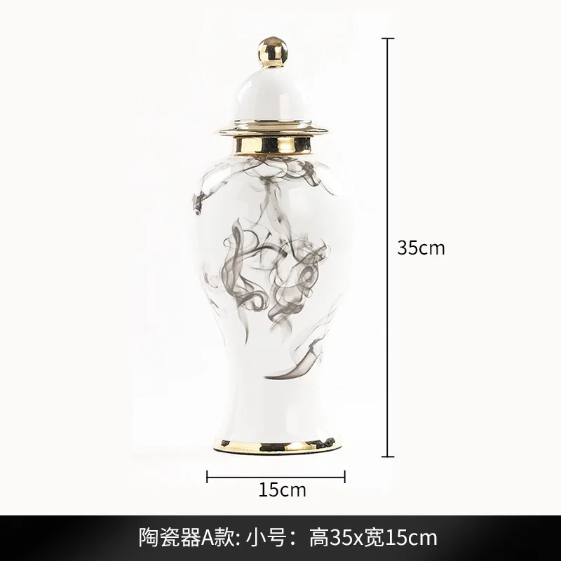Golden high Flower vase Ceramic jar Chinese living room decorations and ornaments Ink painting general jar Ceramic storage jars 6