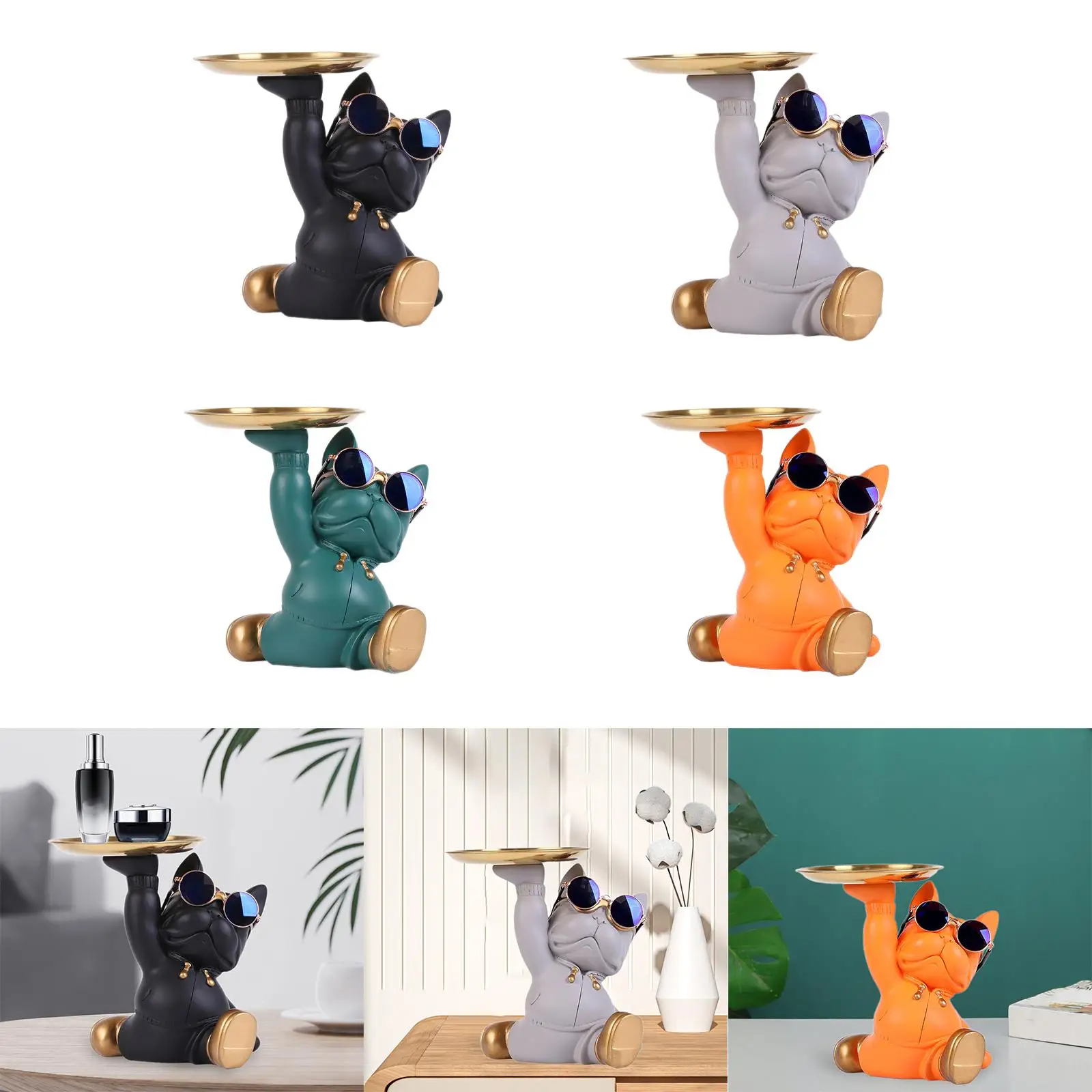 

Статуя бульдога с подносом для хранения, настольное украшение для полки, входного стола
