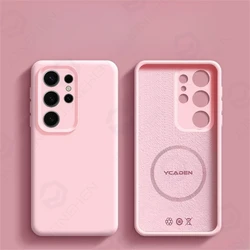 Enhanced Liquid Silicone Magnetic Case with Lens Protection and Shockproof Design for Sam S24 Ultra (Pink YKD YTCC)