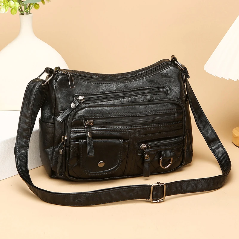 Women's crossbody bag, synthetic leather shoulder bag with adjustable shoulder straps, lightweight multi pocket bag with zipper