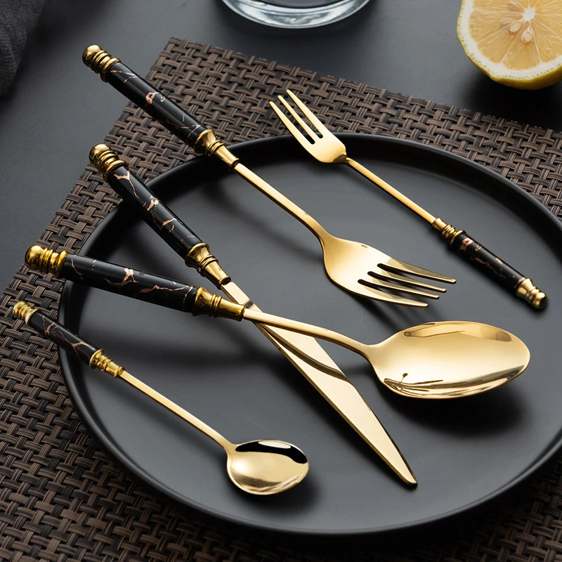 5pcs Stainless Steel Luxury Cutlery Set With Ceramic Handle Dinnerware