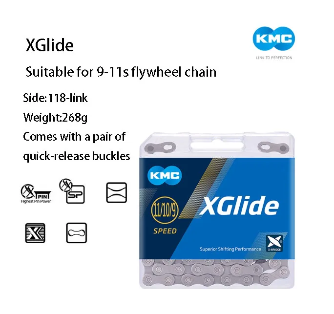 KMC XGlide\eGlide 9\10\11s Universal Electric Bike Chain Eco ProTeQ Anti-Rust Ultra-high Durability Tear-resistant