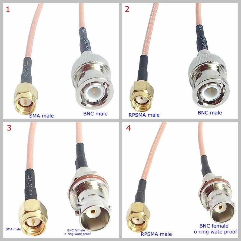

Q9 BNC RG316 BNC To SMA&RP-SMA Male Plug Female Jack O-ring Watee Proof Conncetor Crimp for RG316 Pigtail Cable Low Loss 50 Ohm