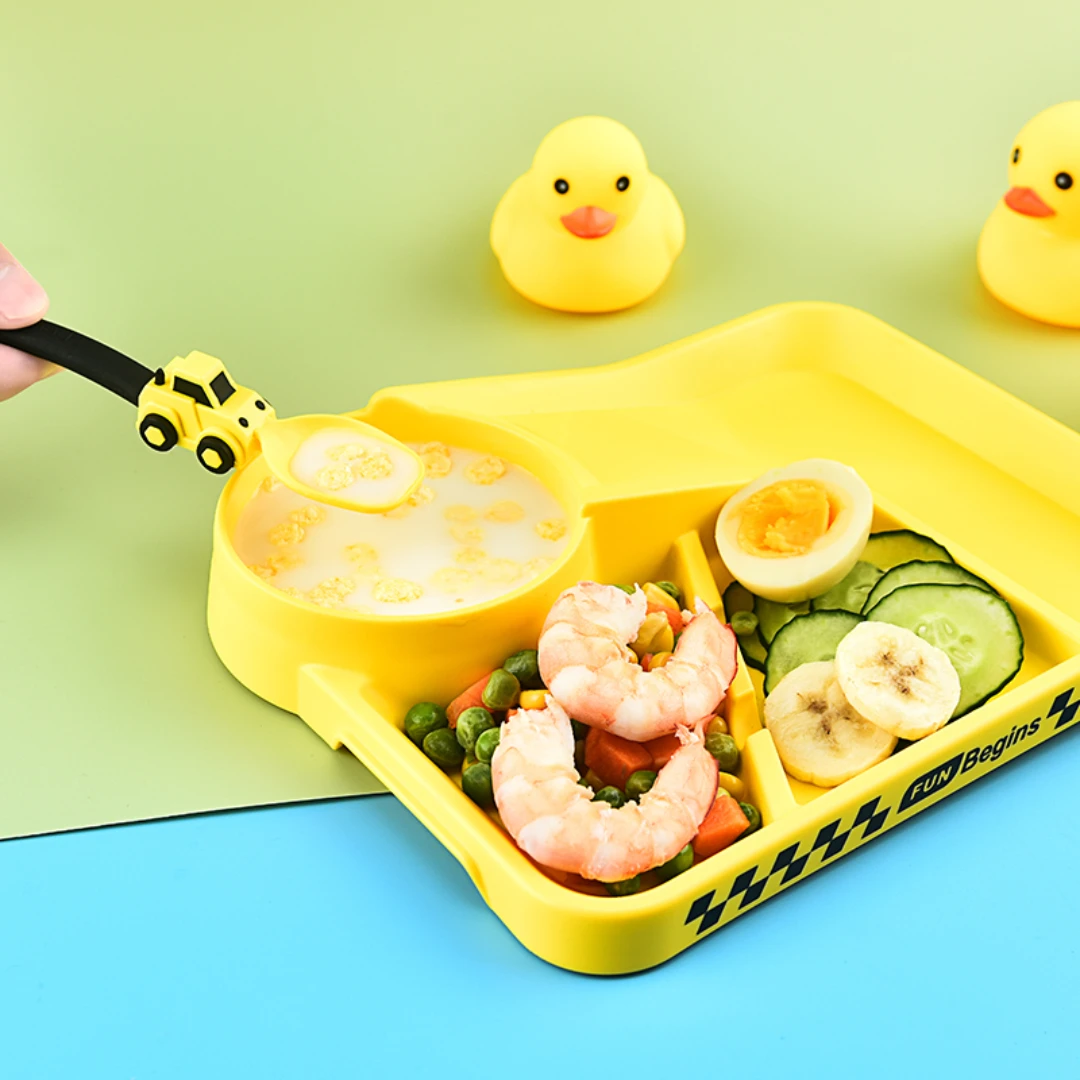 Baby Tableware Set Baby Tableware Set Spoon Fork Dinner Plate Children Racing Version Feeding Tableware Cartoon Car Design BPA Free