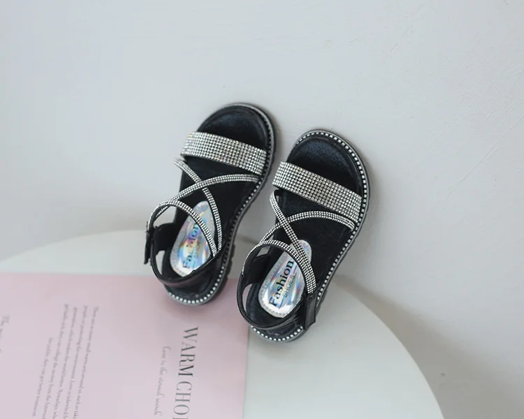 extra wide children's shoes 2021 Summer Girls Shoes Bling Sandals Kids Beach Shoes Cross-tied Children Sandal Crystal Princess Shoes Silver Baby Toddlers extra wide children's shoes