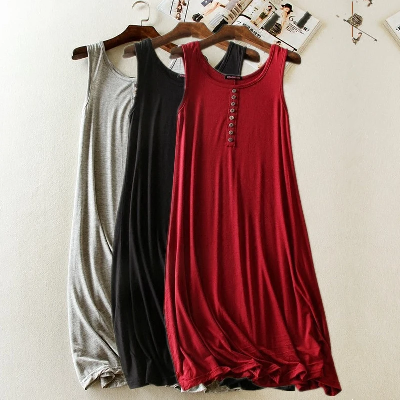 

VOLALO Women Nightgowns Summer Sleepwear Casual Night Dresses Sleeveless Dresses Women Loose Nightdress Home Clothes
