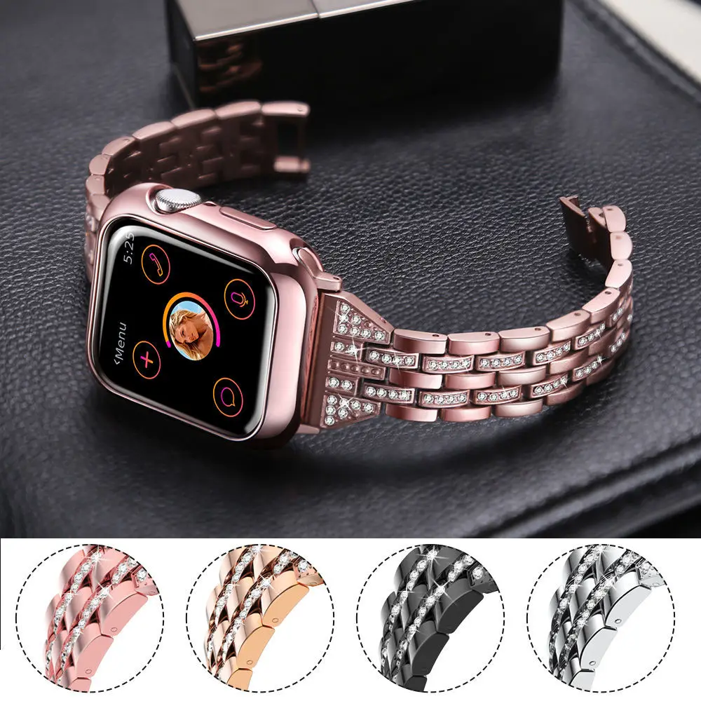 

Металлический ремешок для Apple Watch 8 7 6 5 4 3SE Band 45 мм 41 мм 44 мм 40 мм, роскошный браслет из нержавеющей стали с бриллиантами для Iwatch Ultra 49 мм