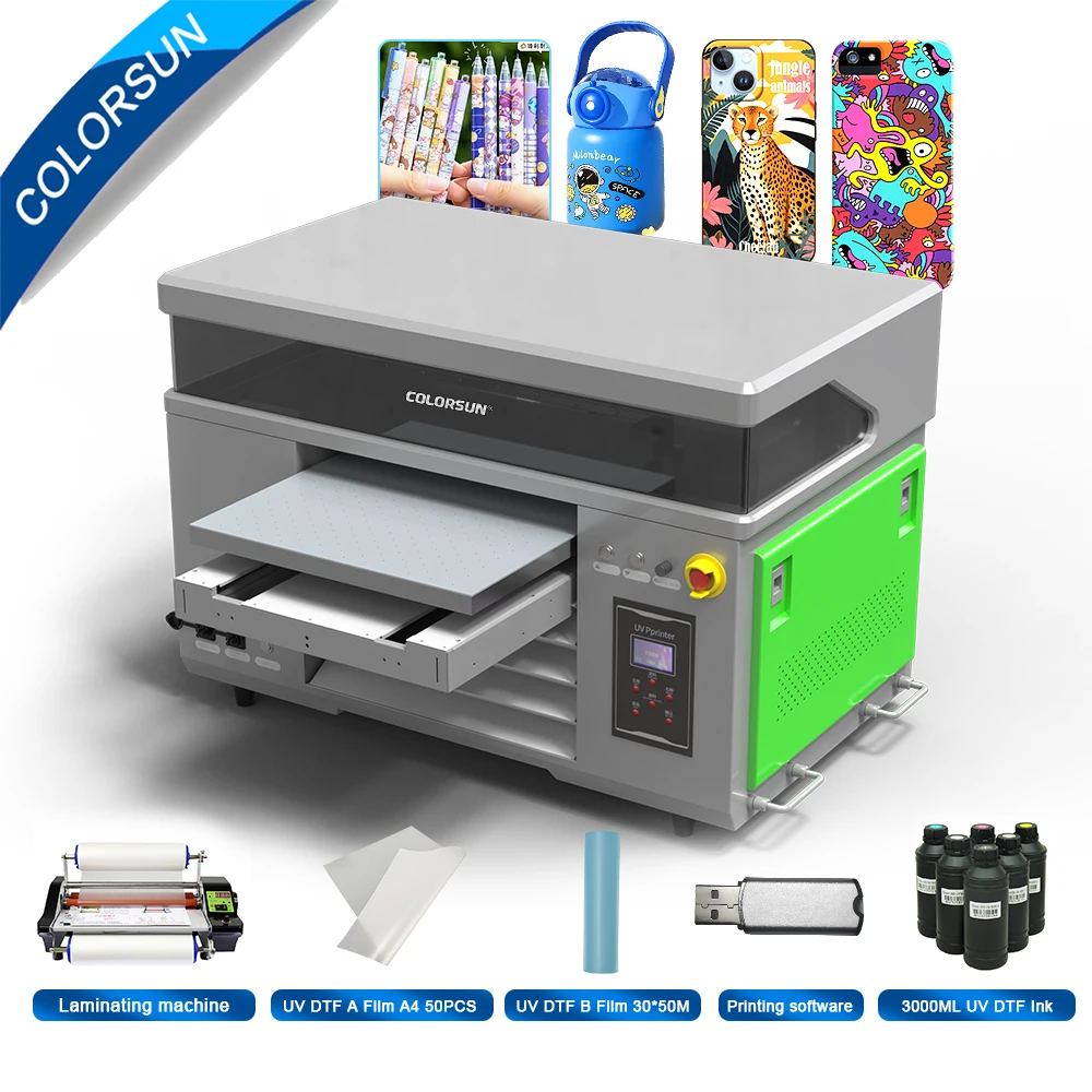 Stampante Colorsun A2 Uv Dtf Per Custodia Per Telefono Bottiglia Tazza Metallo Legno Led Stampante Uv Per Stampante Epson Xp600 Uv Dtf A2 Uv Dtf Warp