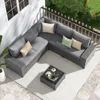 Rattan Patio Sectional Sofa Conversation Set with Coffee Table, PE Wicker L-Shaped Sofa Set for Garden, Garden Sofas 1