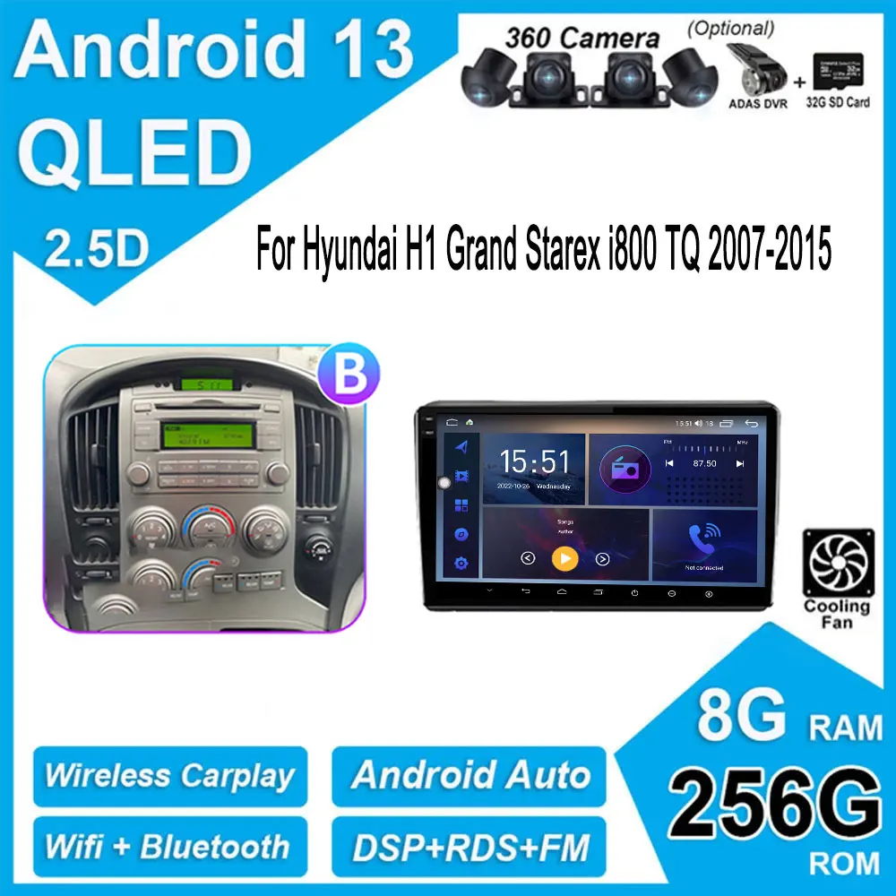 

For Hyundai H1 Grand Starex i800 TQ 2007-2015 IPS QLED Android 13 Car Radio Video Player Navigation GPS 4G WIFI Multimedia