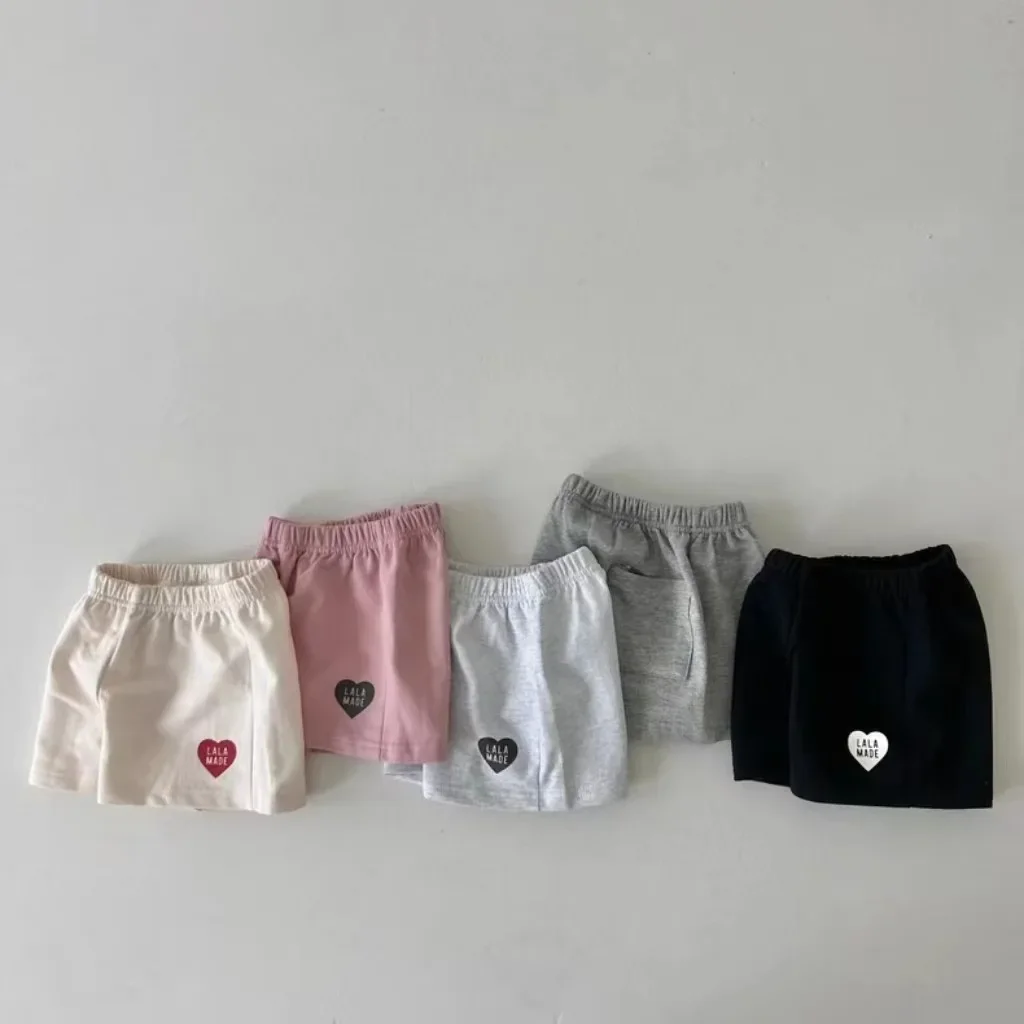 남아 및 여아  얇은 면 탄성 허리 러브 레터, 캐주얼 미니멀리스트 반바지, T..