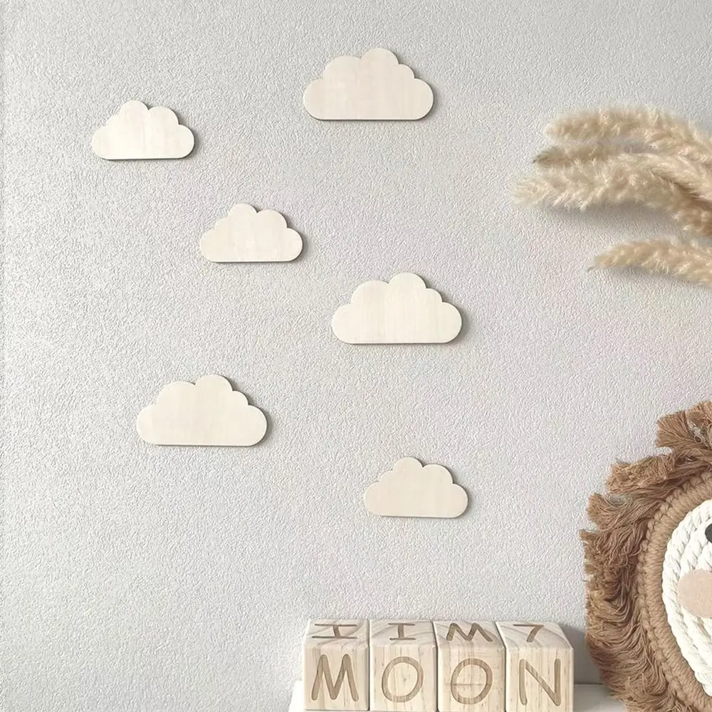 Creative DIY Wall Stickers Clouds Self-adhesive Wooden Stickers Wall Ornaments Flowers 3D Wall Stickers Nursery Decor