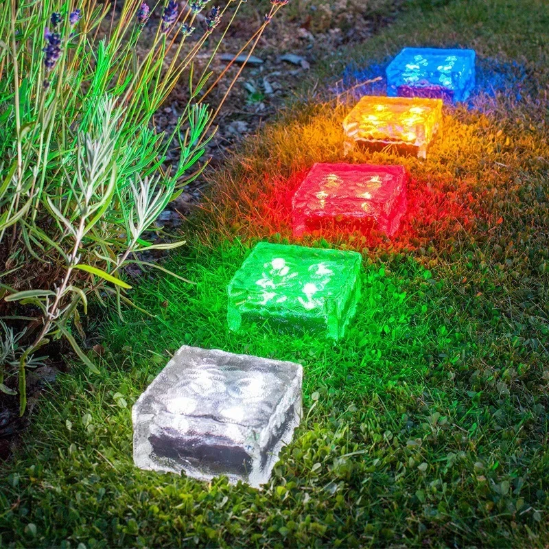 Solar Outdoor Light Landscape Path Ground Brick Sunlight Waterproof Garden Courtyard Pathway Christmas Ice Rock Cube Solar Lamp