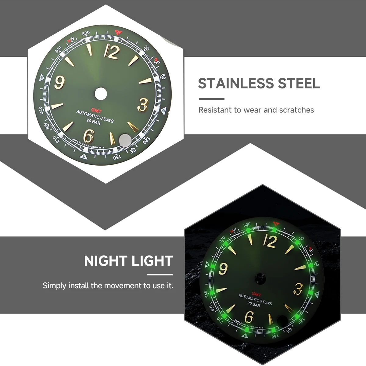 Green Lume Arabic Pilot Alpinist Dial - 28.5mm Case Mod Part