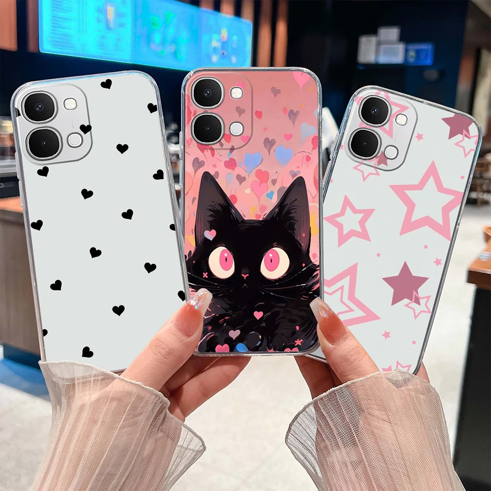 Cute Cat Cartoon Soft TPU Protective Phone Case - Clear Silicone Shockproof Cover