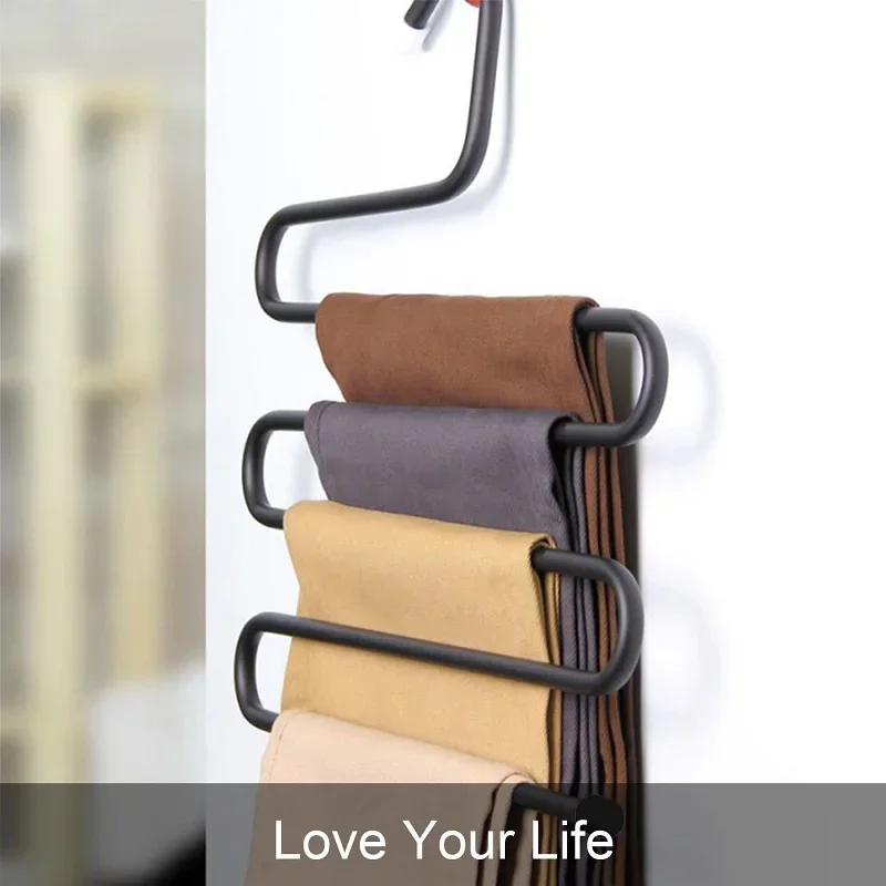 

5 Layers S-shaped Pants Hanger Multifunctional Anti-skid Stainless Steel Pants Rack Wardrobe Storage Scarf Rack Iron Pants Rack